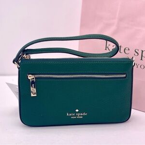 kate spade leila pebbled leather convertible deep jade green handbag wristlet